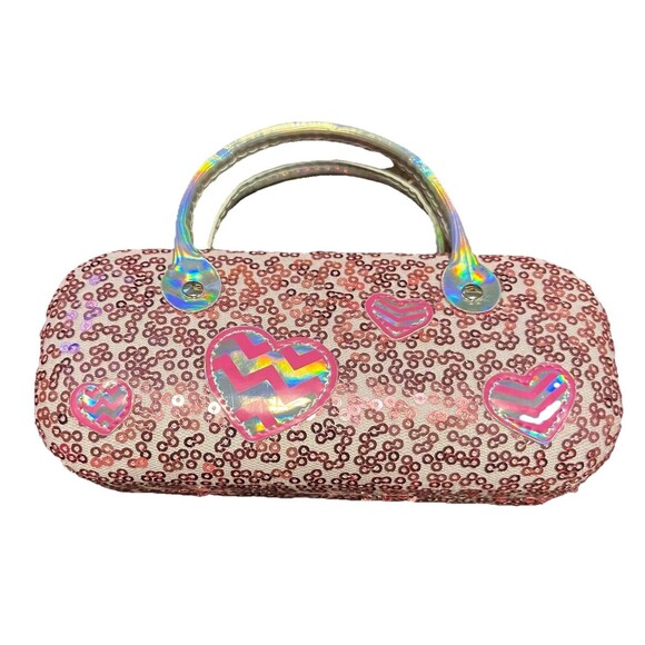Barbie Pink Sequins Hard Glass Carrying Case Handles Girls Clamshell Hard Shell - Picture 2 of 10
